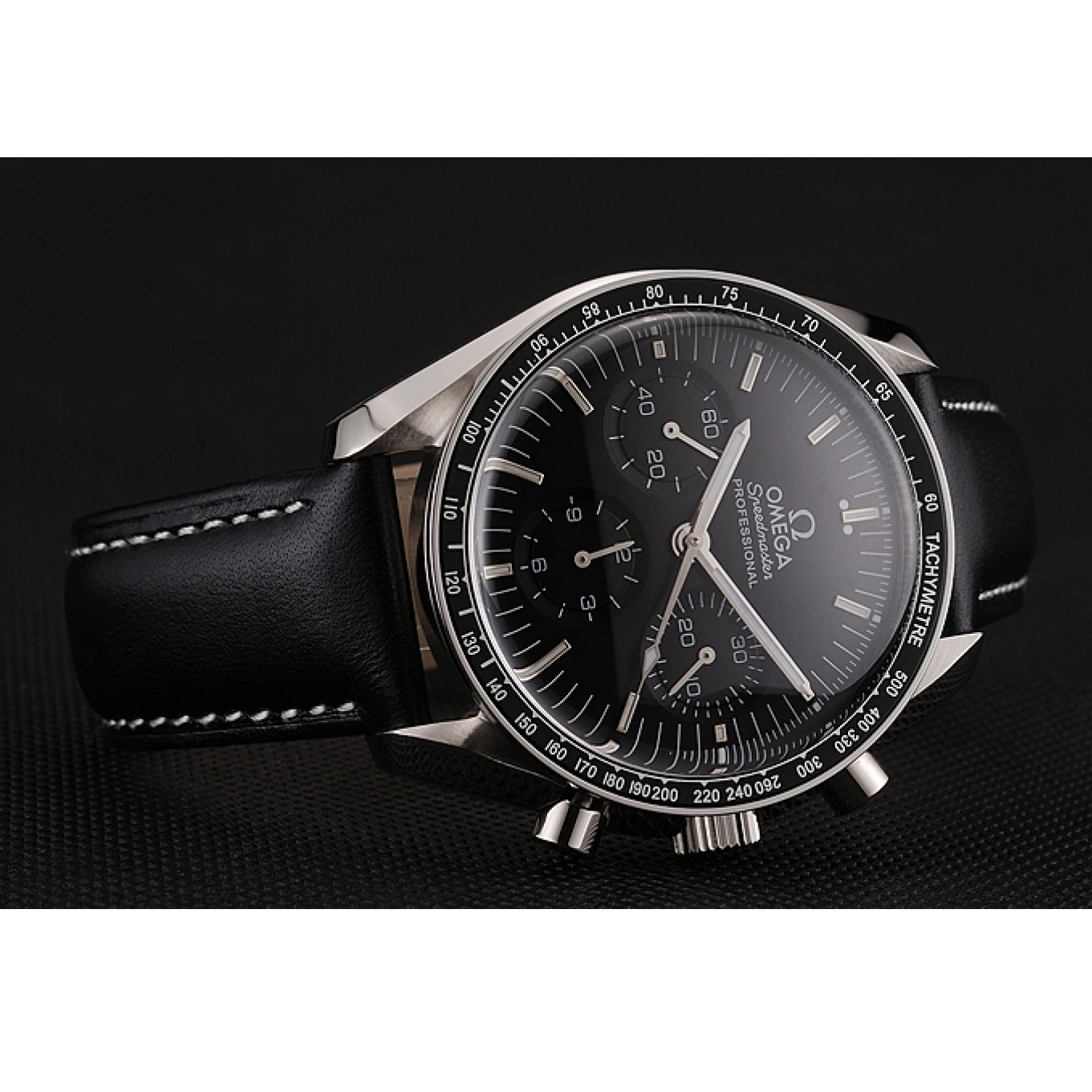 1025 Swiss Omega Speedmaster Professional Black Dial Black Leather Bracelet 1453936